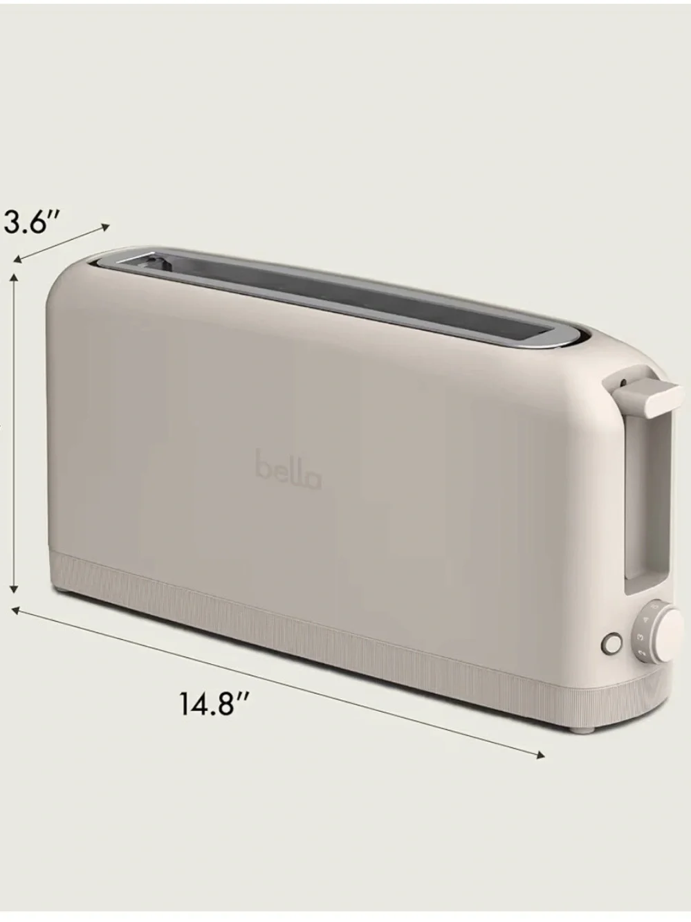 Bella Long Slot 2-Slice Toaster in color Oatmilk as shown. With cover.
